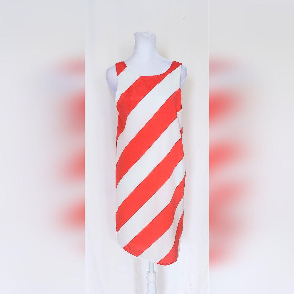 Everly Sleeveless Dress Red White Stripes Black Bow Womens Medium